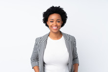 African American Woman With Blazer Over Isolated White Background Laughing