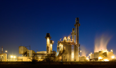 Glow light of petrochemical industry on sunset and Twilight sky ,Power plant,Energy power station area