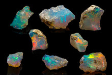 Macro Mineral Stone Rare And Beautiful Opals On A Black Background
