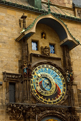 Prague. Czech. 10.05.2019: Prague Astronomical Clock in the Old Town of Prague. Beautiful, colorful, with arrows. The concept of the passing time.