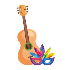 Sticker - guitar with mask carnival isolated icon vector illustration design