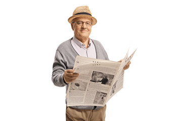 Sticker - Mature gentleman holding a newspaper and smiling