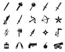 Old Weapons Or Ancient Weapons Icons Black & White Set Big