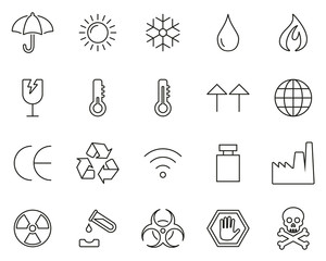 Sticker - Package Symbols & Cargo Symbols Icons Black & White Thin Line Set Big