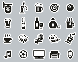 Canvas Print - Pub Or Bar Icons Black & White Sticker Set Big