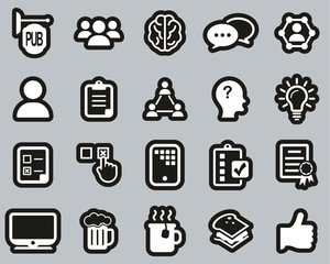 Sticker - Pub Quiz Or Bar Quiz Icons White On Black Sticker Set Big