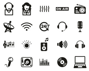 Poster - Radio Station & Radio Equipment Icons Black & White Set Big