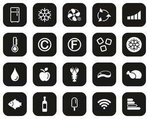 Wall Mural - Refrigerator Or Cooler Icons White On Black Flat Design Set Big