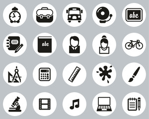 Sticker - School Or Education Icons Black & White Flat Design Circle Set Big