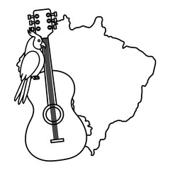 Wall Mural - map of brazil with parrot and guitar vector illustration design