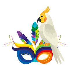 Poster - parrot with mask carnival isolated icon vector illustration design