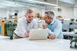 © Westend61 - Two smiling colleagues using laptop and discussing in a factory