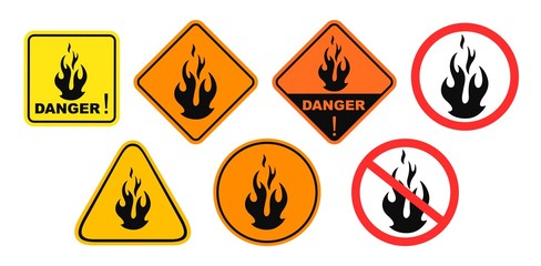 Wall Mural - Fire danger sign. Isolated fire on white background