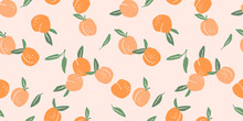 Vector Seamless Pattern With Peaches. Trendy Hand Drawn Textures.