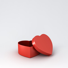 Aufkleber - Open heart shape box isolated on white grey background with shadow 3D rendering