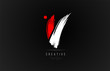 brush stroke letter V logo alphabet icon design template in white and red for business