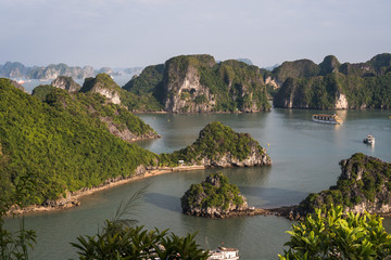 Wall Mural - Panoramic view of Ha Long Bay area, a beautiful touristic place with karst mountains in the sea, in Vietnam