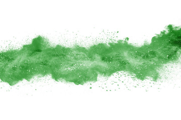 Wall Mural - green powder explosion on white background. colored cloud. colorful dust explode. paint holi.