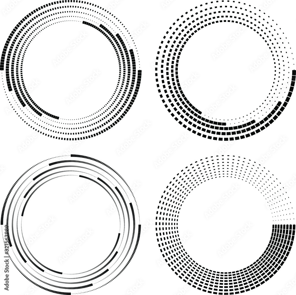 Set of black rectangle dots in round form. Geometric art. Design ...