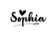 Sophia name text word with love heart hand written for logo typography design template