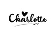 Charlotte name text word with love heart hand written for logo typography design template