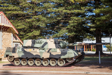 A retired Australian Army Leopard AS1 tank on dispaly in Esperance, Western Australia