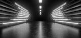 Fototapeta Przestrzenne - Beautiful composition of white neon lights on a black background. 3d rendering image.