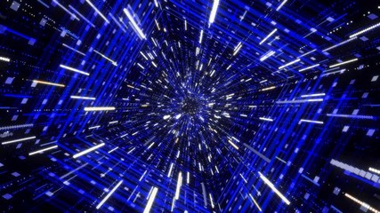 Poster - Motion graphic for abstract datacenter, server, internet, speed. Animation. Colorful abstraction of fluorescent neon glowing light lines moving in tunnel.