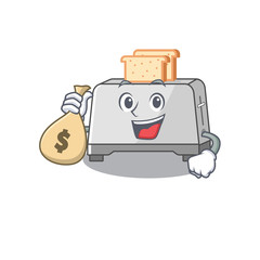 Sticker - Rich and famous bread toaster cartoon character holding money bag