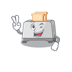 Poster - mascot of funny bread toaster cartoon Character with two fingers