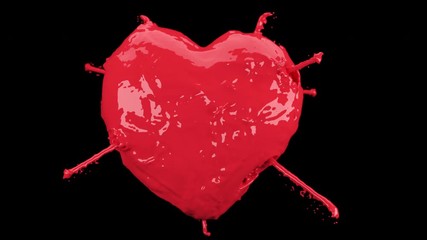 Wall Mural - slow motion close up transform red heart liquid water. 3d animation with alpha matte. selective focu