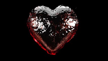 Wall Mural - slow motion close up transform heart liquid water. 3d animation with alpha matte. selective focus. 4