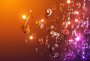 Music background abstract music notes and musical key. Fun concept.