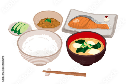 和風な朝食のイラスト 焼き鮭 Stock Vector Adobe Stock