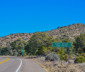 Don't Drink and Drive Sign on the roadside of Globe, Gila County, Tonto National Forest, Arizona USA