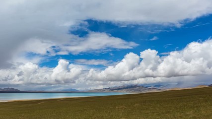 Poster - time lapse of beautiful white clouds and plateau lake in golmud kunlun mountain hinterland, qinghai province, China