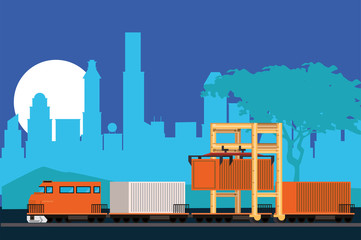 Wall Mural - train delivery service on the city scene