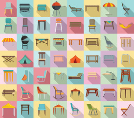 Sticker - Garden furniture icons set. Flat set of garden furniture vector icons for web design