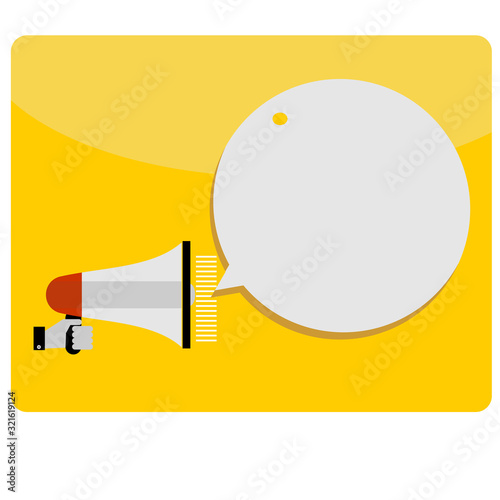 Fotomural Hand holding megaphone with bubble speech