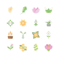 Sticker - flower foliage decoratiopn natural floral botanical icons set