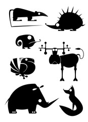 Original art animal black on white silhouettes collection for design