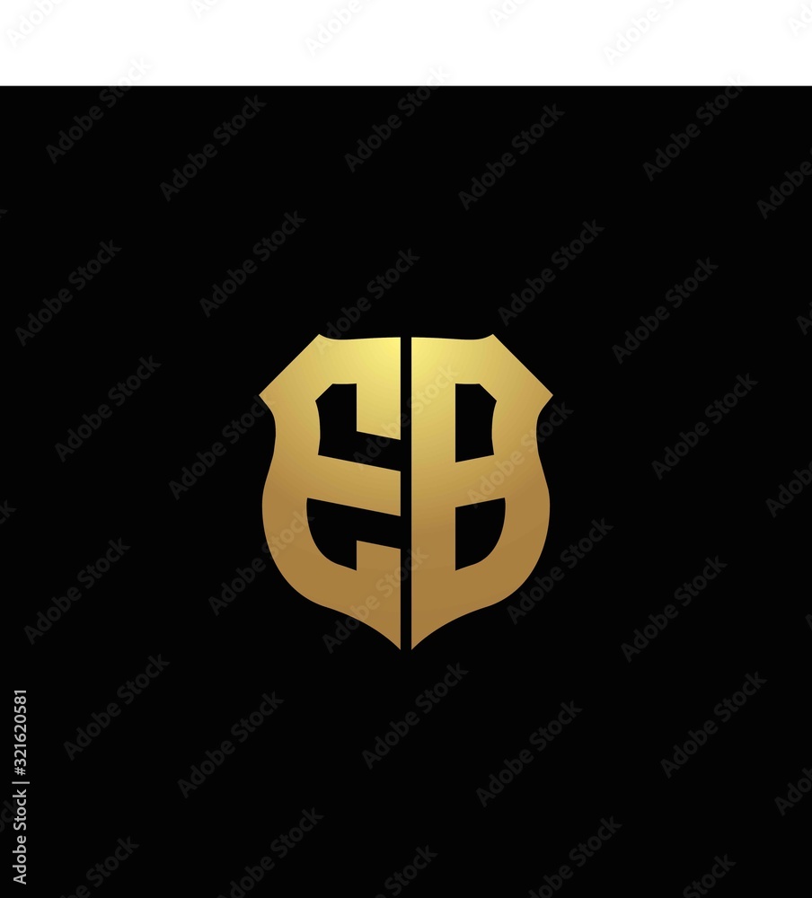 EB logo monogram with gold colors and shield shape design template ...