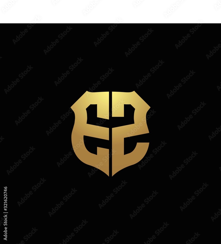 EZ logo monogram with gold colors and shield shape design template ...
