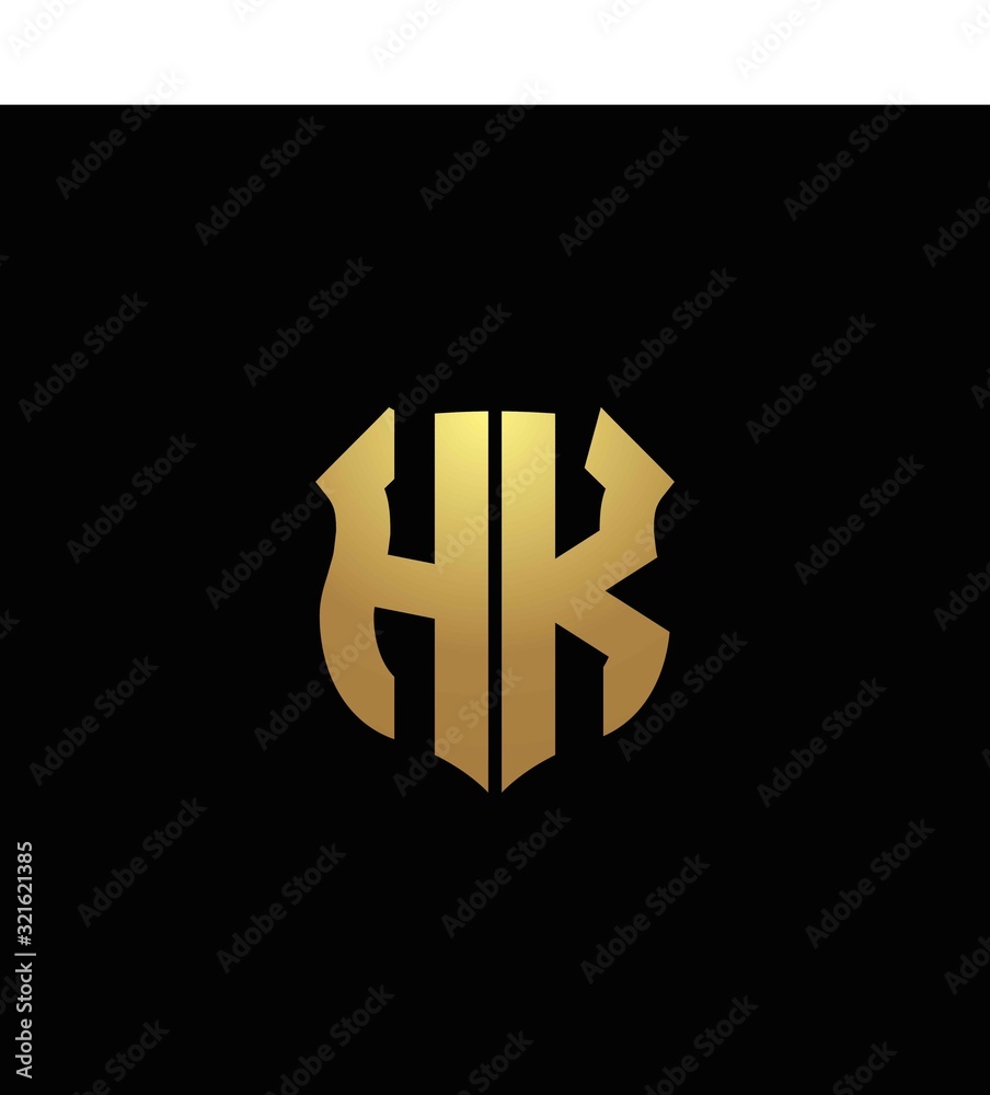 HK logo monogram with gold colors and shield shape design template ...