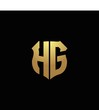 HG logo monogram with gold colors and shield shape design template