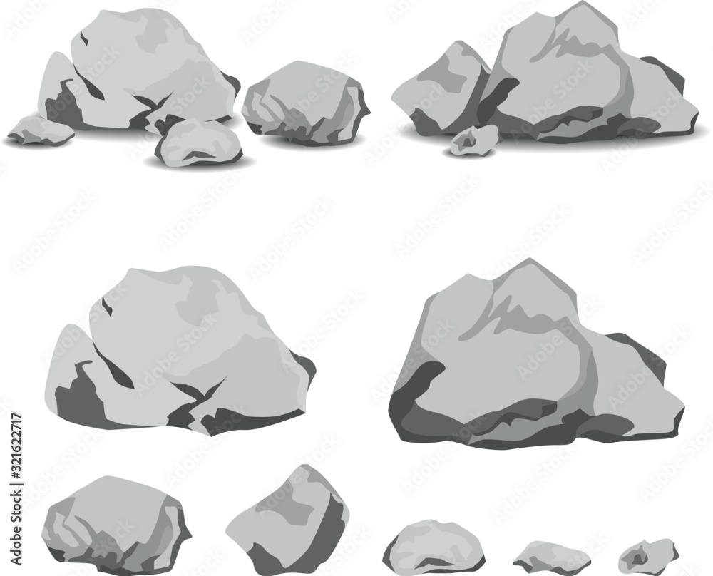 Eight Rocks Cartoon Set of rocks and stones in cartoon style isolated on white background ...