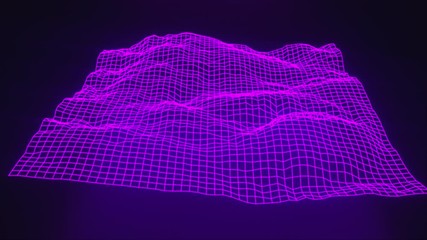 Poster - 3d rendering of topographic map concept. Computer generated abstract backdrop contour map. Wavy surface with neon light