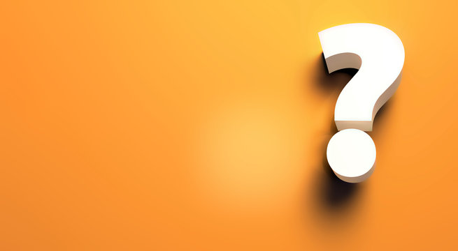White volumetric question mark hanging on an orange background