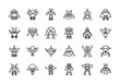 robot technology character artificial machine icons set linear