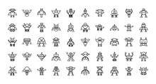 Robot Technology Character Artificial Machine Icons Set Linear